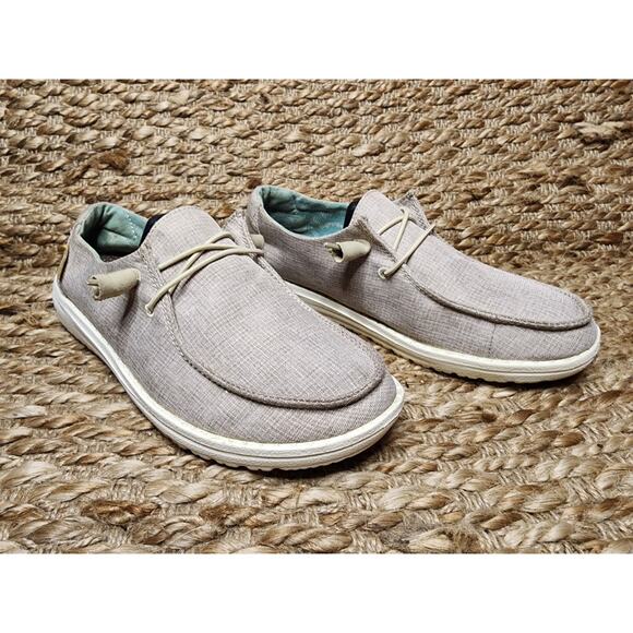 Hey Dude Women's 7 Wendy Chambray Casual Sneakers Beige Fabric Lace Up Low Top - Picture 5 of 12